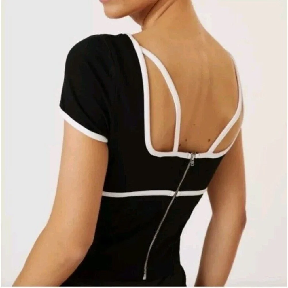 Maeve By Anthropologie Sweetheart Ponte Crop Top Black White Rockabilly  Size L - Picture 2 of 11